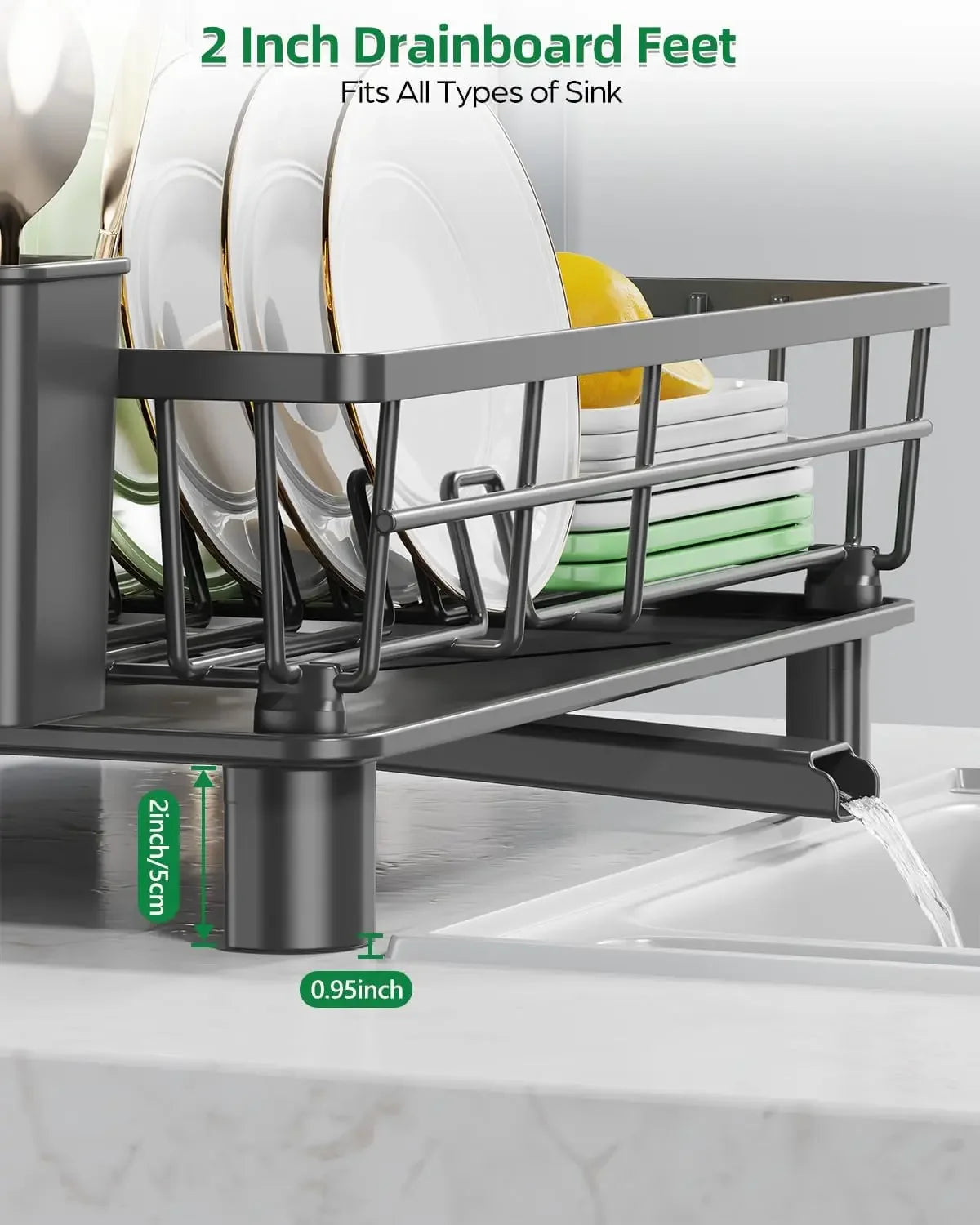 Space Mint Stainless Steel Dish Drying Rack with Drainboard for Small Kitchens Space Mint