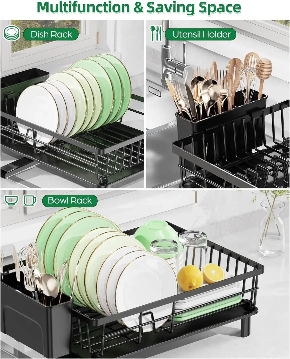 Space Mint Stainless Steel Dish Drying Rack with Drainboard for Small Kitchens