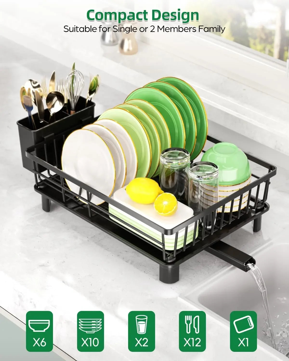 Space Mint Stainless Steel Dish Drying Rack with Drainboard for Small Kitchens
