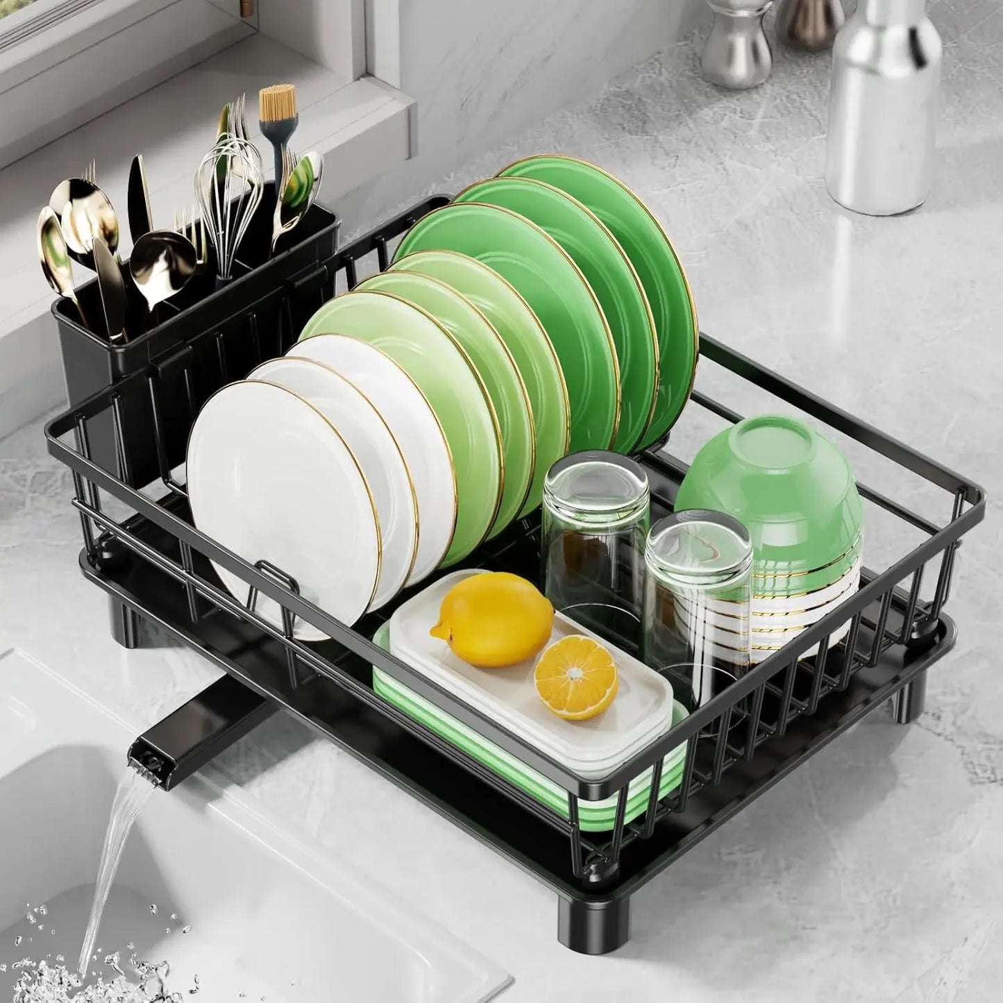 Space Mint Stainless Steel Dish Drying Rack with Drainboard for Small Kitchens